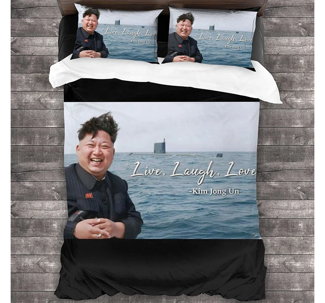 Personalized Bedding Set - Kim Jong Un Flag Live Laugh Love Quote Included 1 Ultra Soft Duvet Cover or Quilt and 2 Lightweight Breathe Pillowcases