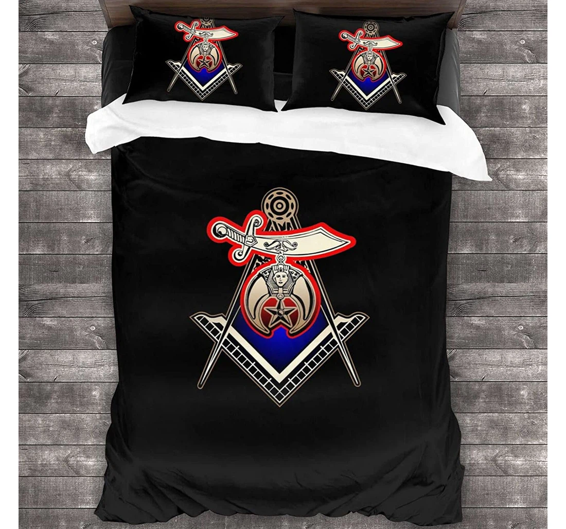 Personalized Bedding Set - Masonic Shriner Freemason Compass Square Included 1 Ultra Soft Duvet Cover or Quilt and 2 Lightweight Breathe Pillowcases