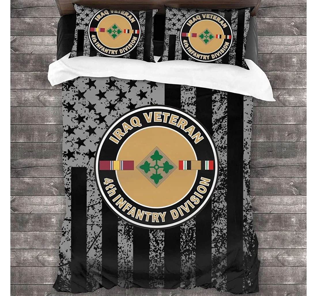 Personalized Bedding Set - U.s. Army Iraq Veteran 4th Infantry Division Included 1 Ultra Soft Duvet Cover or Quilt and 2 Lightweight Breathe Pillowcases