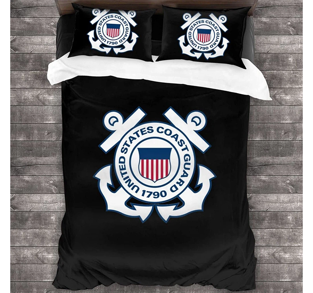 Personalized Bedding Set - Coast Guard Emblem Included 1 Ultra Soft Duvet Cover or Quilt and 2 Lightweight Breathe Pillowcases