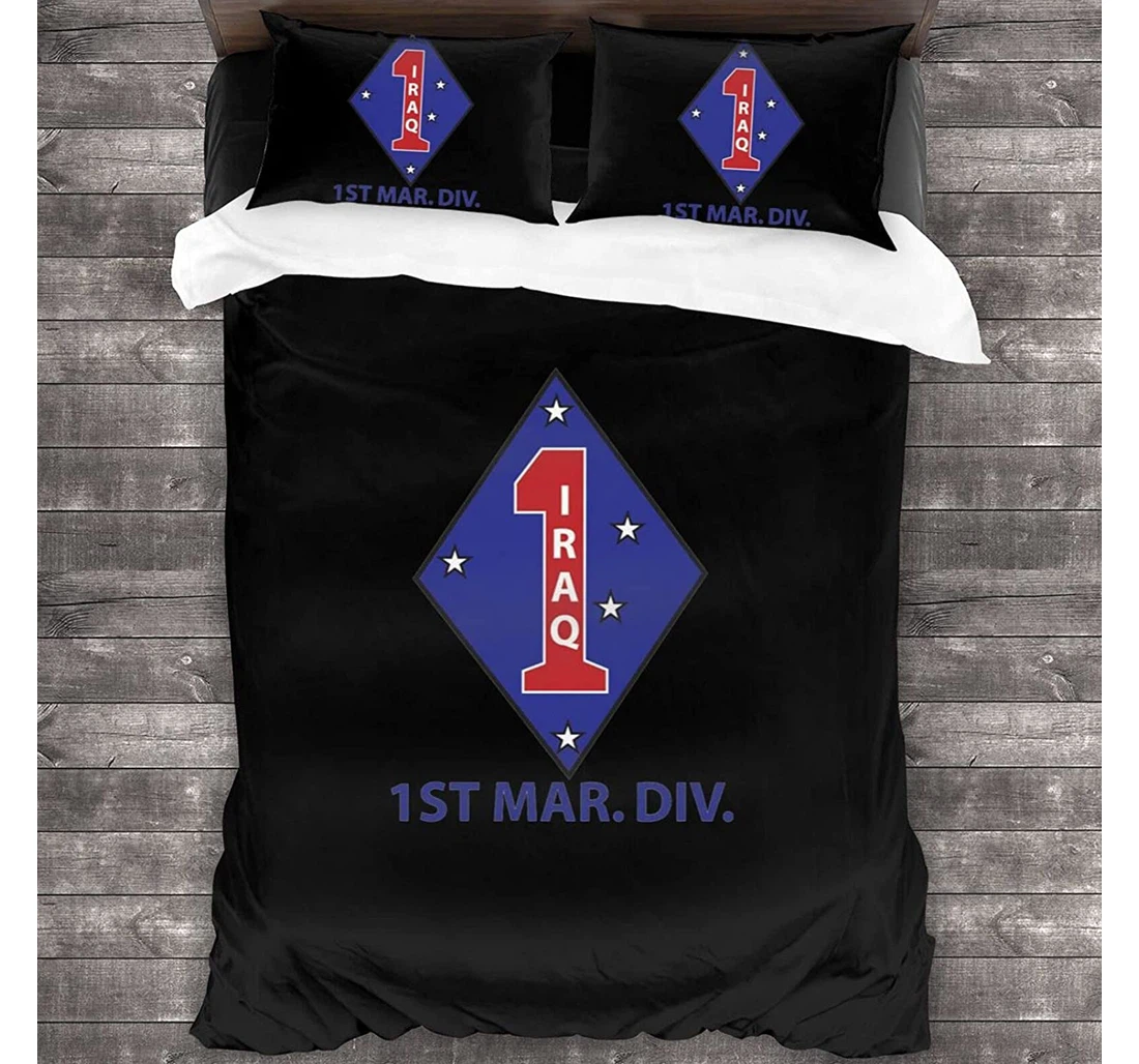 Personalized Bedding Set - 1st Marine Division Included 1 Ultra Soft Duvet Cover or Quilt and 2 Lightweight Breathe Pillowcases