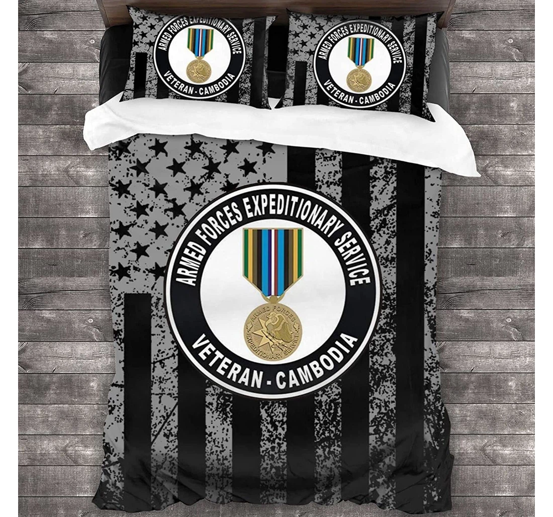 Personalized Bedding Set - Armed Forces Expeditionary Medal Cambodia Included 1 Ultra Soft Duvet Cover or Quilt and 2 Lightweight Breathe Pillowcases