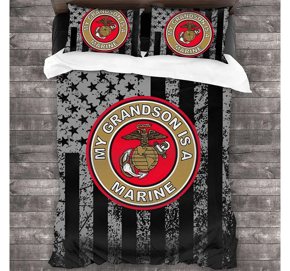 Personalized Bedding Set - My Grandson Is Marine Included 1 Ultra Soft Duvet Cover or Quilt and 2 Lightweight Breathe Pillowcases