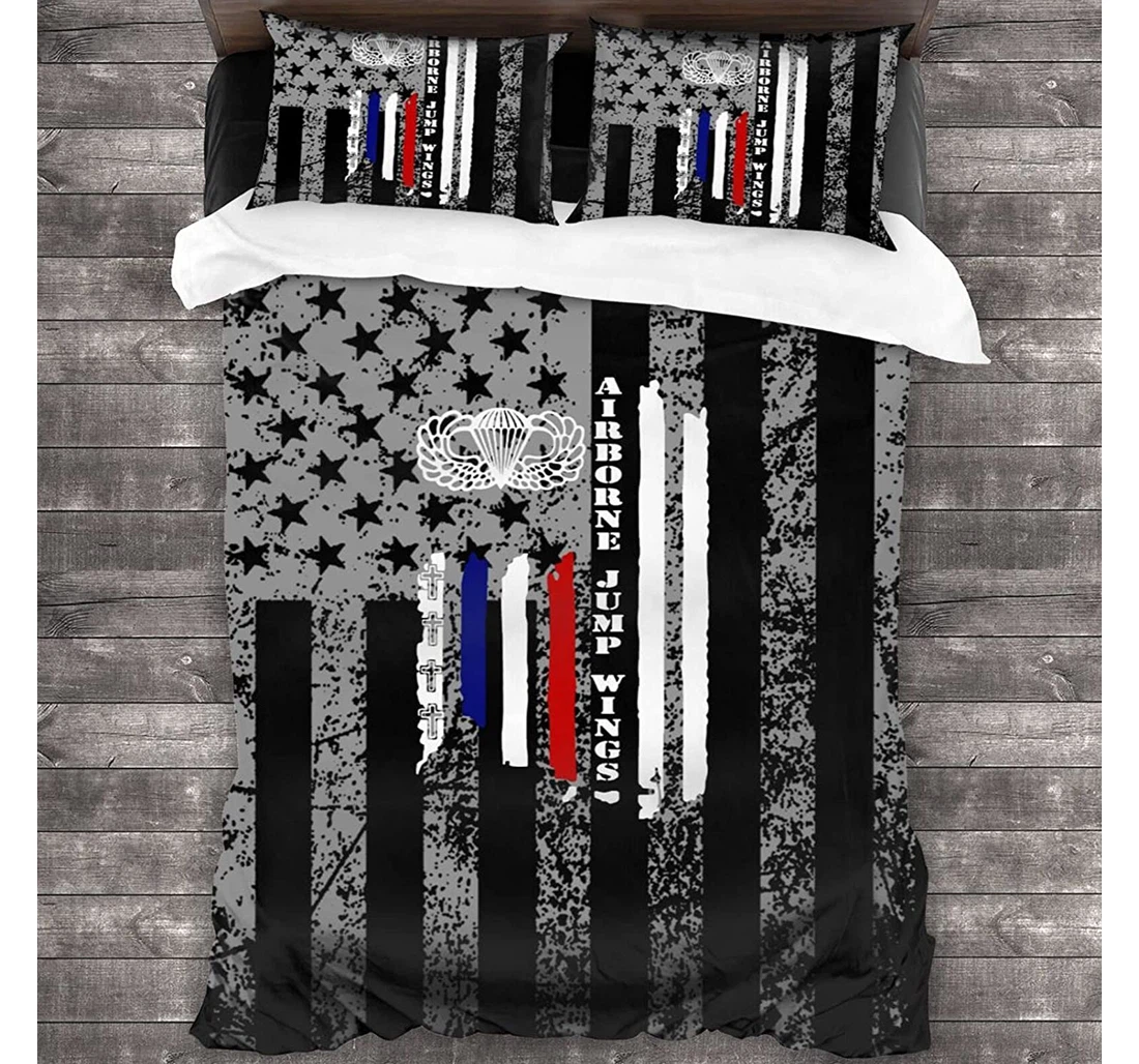Personalized Bedding Set - Airborne Jump Wings Army Paratrooper American Flag Included 1 Ultra Soft Duvet Cover or Quilt and 2 Lightweight Breathe Pillowcases