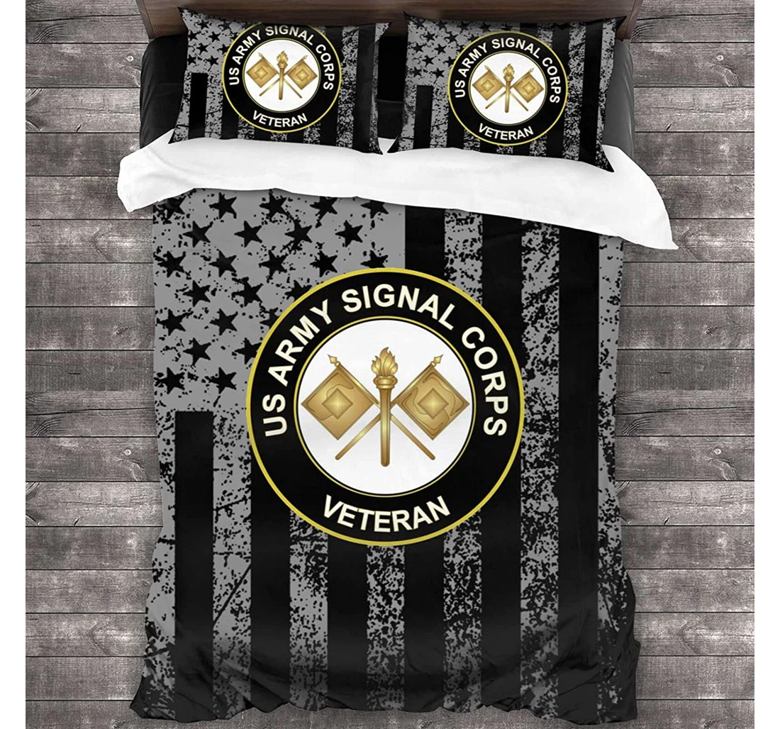 Personalized Bedding Set - Army Signal Corps Veteran Included 1 Ultra Soft Duvet Cover or Quilt and 2 Lightweight Breathe Pillowcases