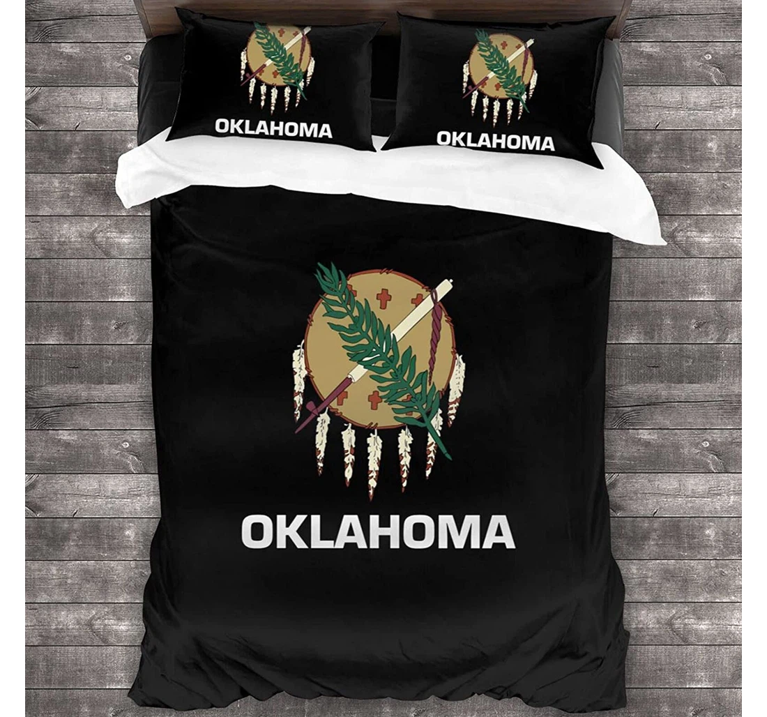 Personalized Bedding Set - Flag Of Oklahoma Included 1 Ultra Soft Duvet Cover or Quilt and 2 Lightweight Breathe Pillowcases