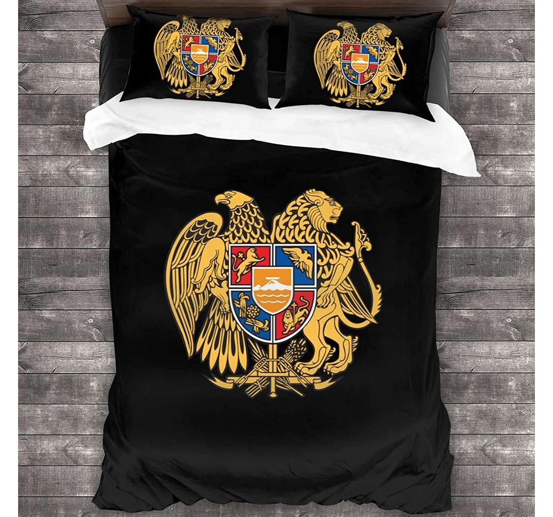 Personalized Bedding Set - Armenian National Emblem Included 1 Ultra Soft Duvet Cover or Quilt and 2 Lightweight Breathe Pillowcases
