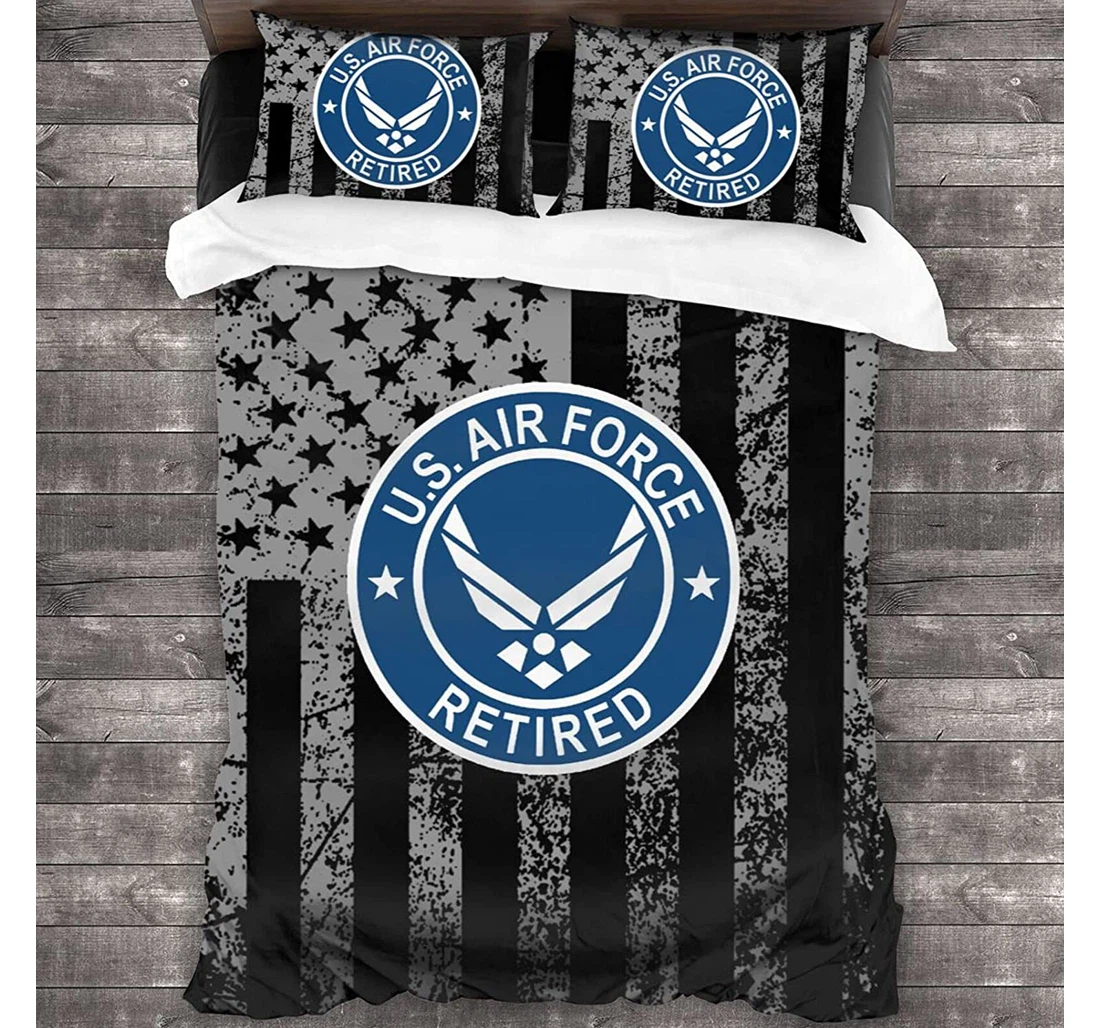 Personalized Bedding Set - Air Force Retired Usaf Included 1 Ultra Soft Duvet Cover or Quilt and 2 Lightweight Breathe Pillowcases