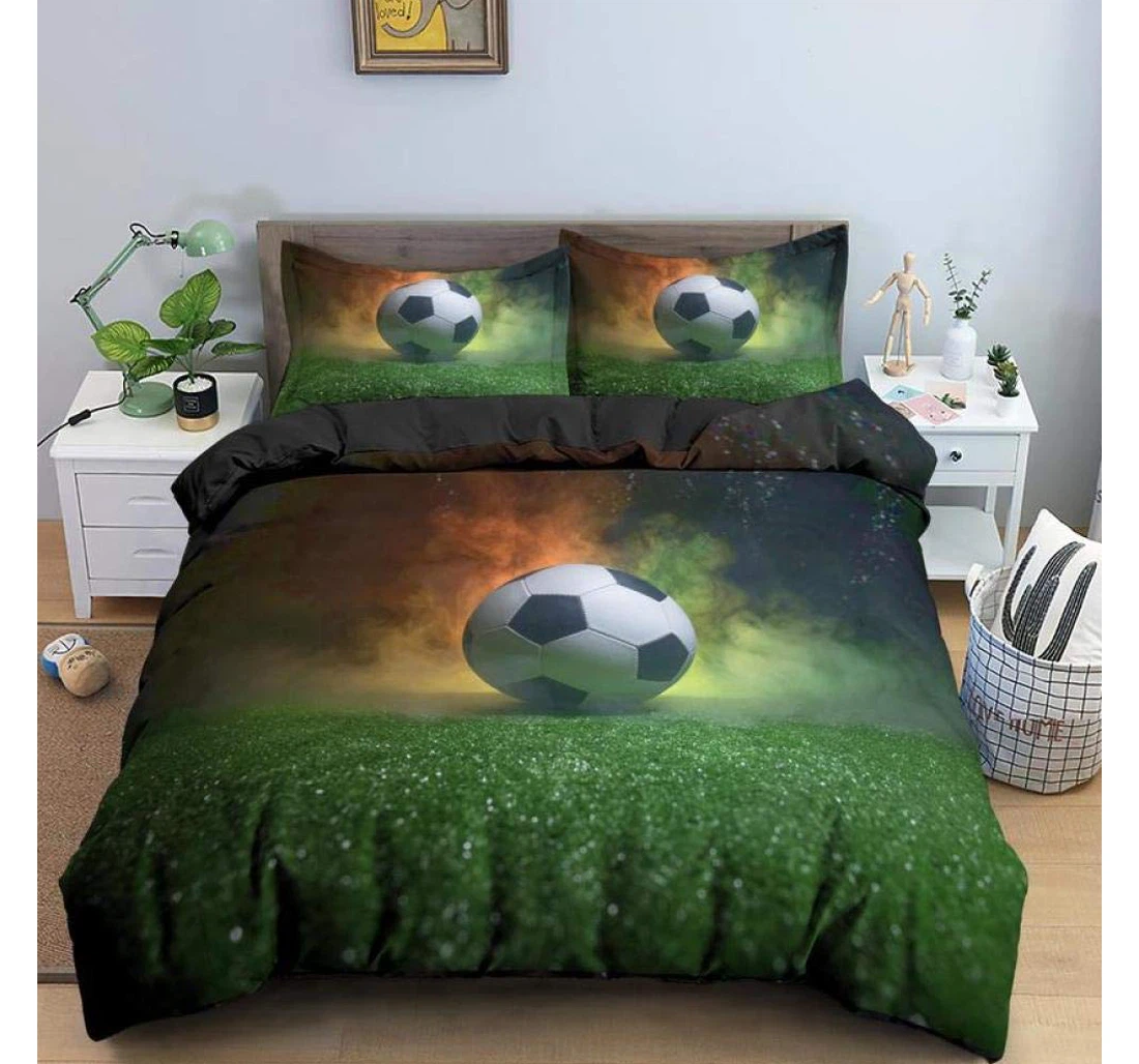 Personalized Bedding Set - Grass Football Corner Ties Included 1 Ultra Soft Duvet Cover or Quilt and 2 Lightweight Breathe Pillowcases
