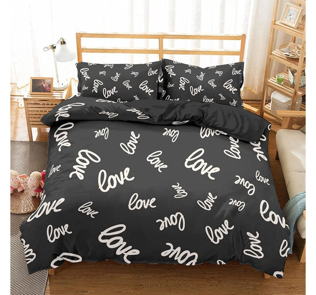 Personalized Bedding Set - White Love Letters Included 1 Ultra Soft Duvet Cover or Quilt and 2 Lightweight Breathe Pillowcases