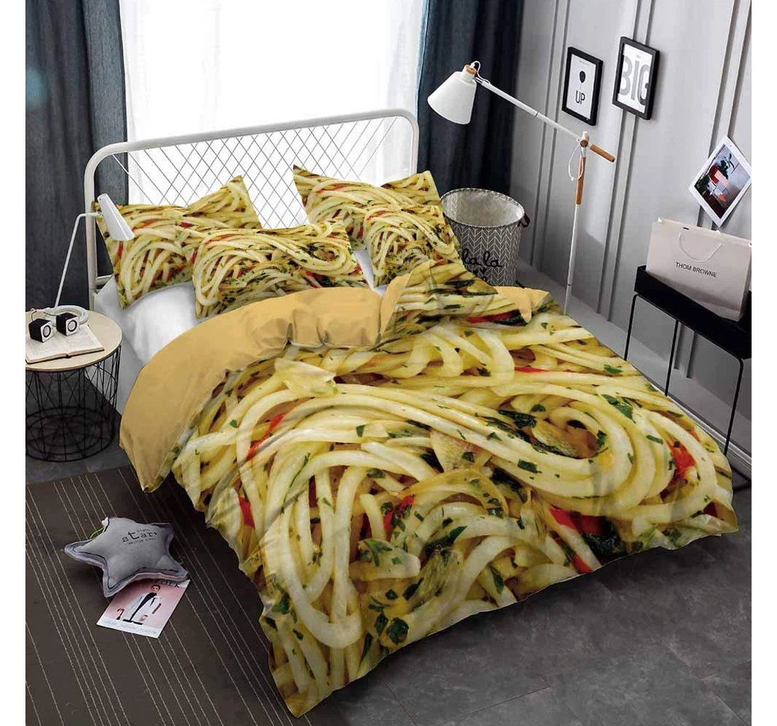 Personalized Bedding Set - Yellow Pasta Corner Ties Included 1 Ultra Soft Duvet Cover or Quilt and 2 Lightweight Breathe Pillowcases