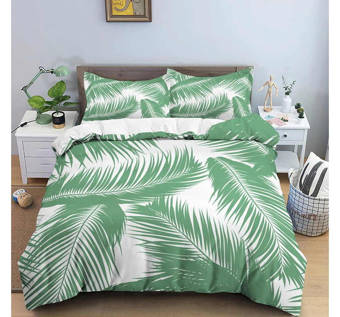 Personalized Bedding Set - Green Palm Leaf Hidden Included 1 Ultra Soft Duvet Cover or Quilt and 2 Lightweight Breathe Pillowcases
