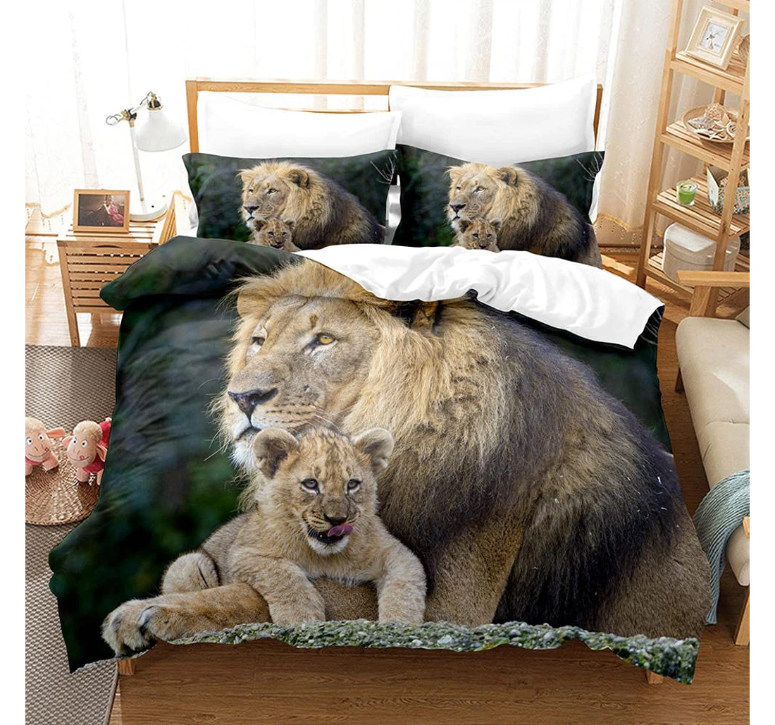Personalized Bedding Set - Lion Included 1 Ultra Soft Duvet Cover or Quilt and 2 Lightweight Breathe Pillowcases
