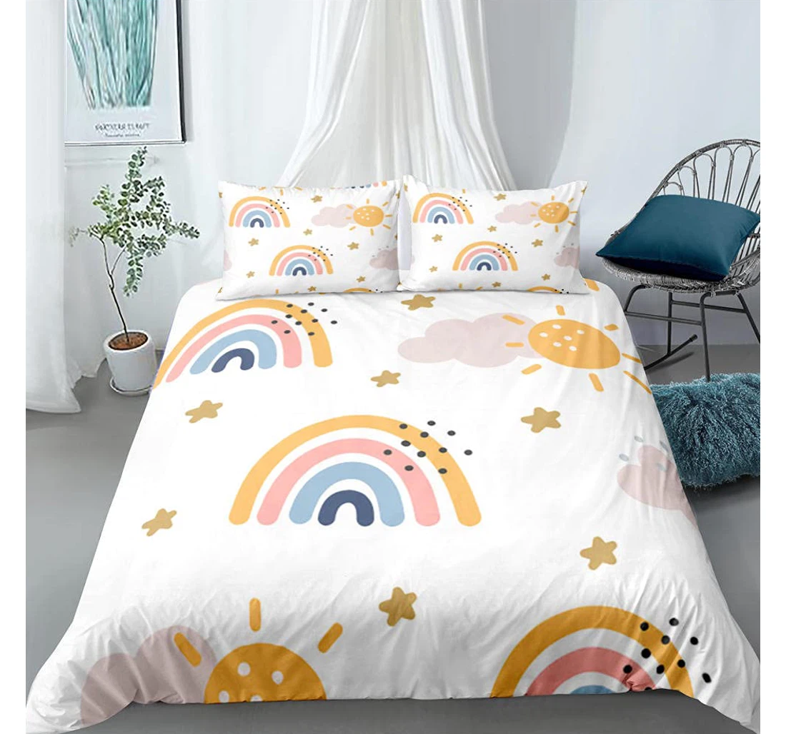 Personalized Bedding Set - Rainbow Stars Pattern Corner Ties Included 1 Ultra Soft Duvet Cover or Quilt and 2 Lightweight Breathe Pillowcases