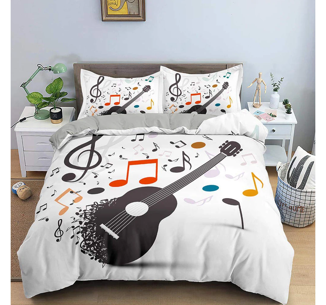 Personalized Bedding Set - Black Guitar Included 1 Ultra Soft Duvet Cover or Quilt and 2 Lightweight Breathe Pillowcases