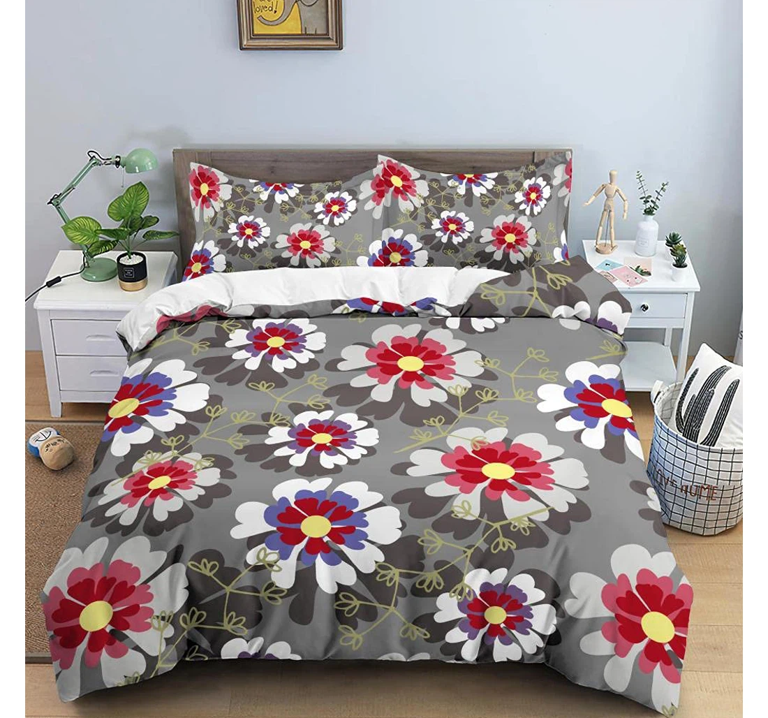 Personalized Bedding Set - Flowers Included 1 Ultra Soft Duvet Cover or Quilt and 2 Lightweight Breathe Pillowcases