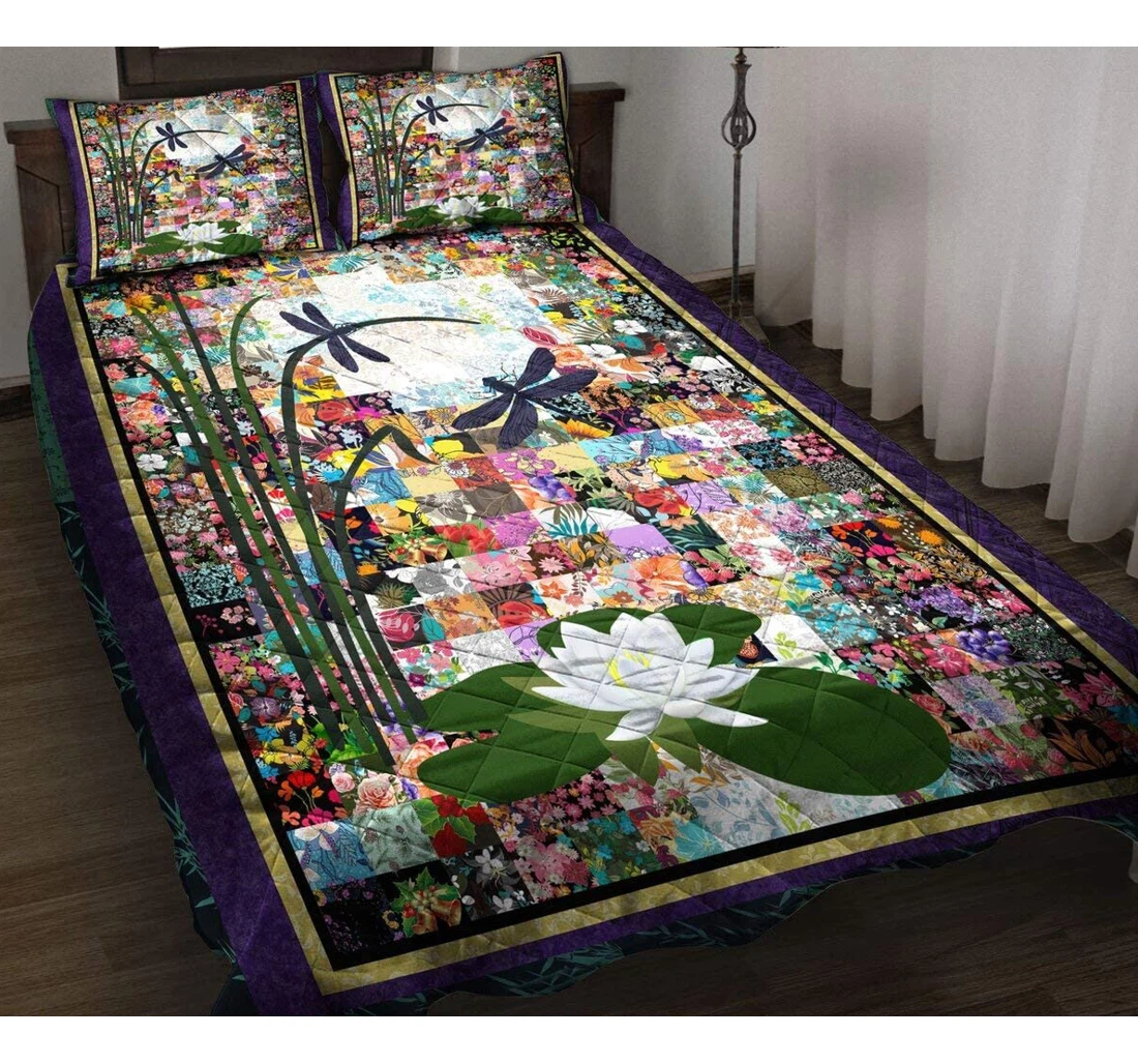 Bedding Set - Personalized Water Lily Dragonfly Birthday To Included 1 Ultra Soft Duvet Cover or Quilt and 2 Lightweight Breathe Pillowcases