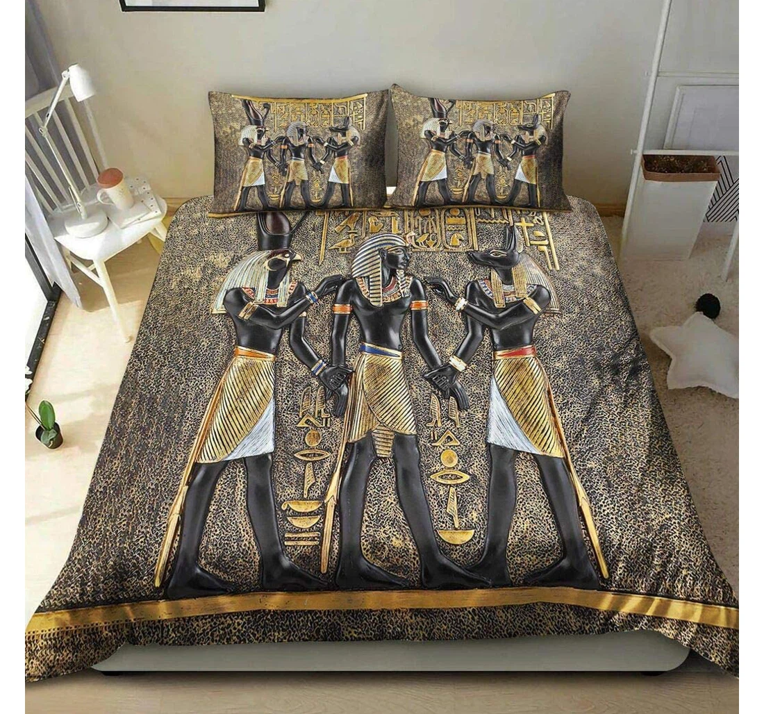Personalized Bedding Set - Ancient Egypt Horus Anubis From Mom Dad Grandma Grandpa To My Daughter Son Included 1 Ultra Soft Duvet Cover or Quilt and 2 Lightweight Breathe Pillowcases