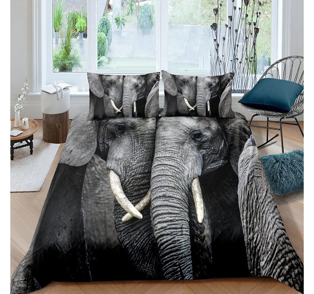 Personalized Bedding Set - Grey Elephant Included 1 Ultra Soft Duvet Cover or Quilt and 2 Lightweight Breathe Pillowcases