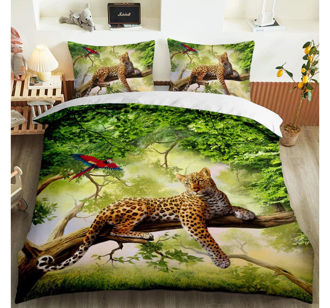 Personalized Bedding Set - Green Animal Leopard Hidden Included 1 Ultra Soft Duvet Cover or Quilt and 2 Lightweight Breathe Pillowcases