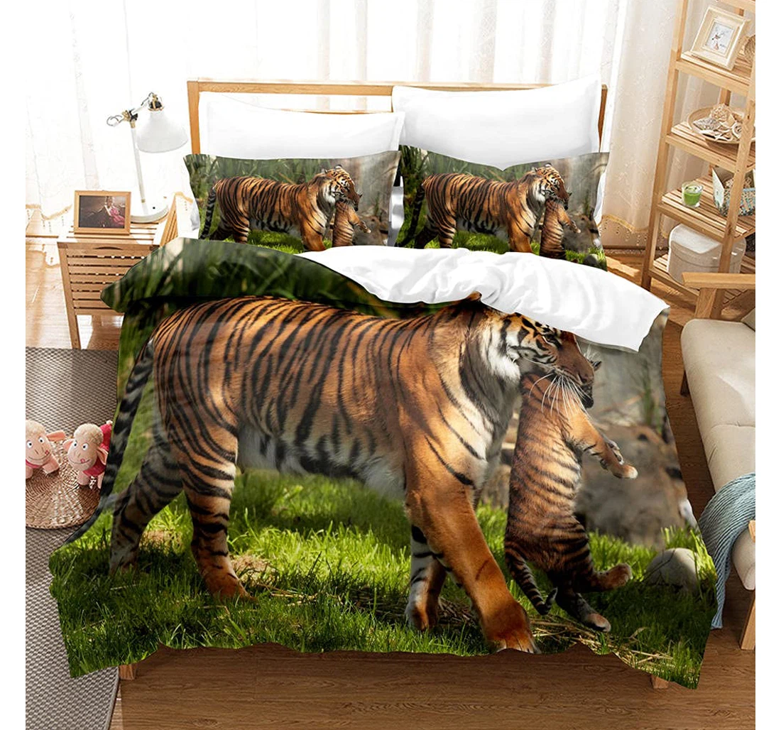 Personalized Bedding Set - Sunshine Tiger Corner Ties Included 1 Ultra Soft Duvet Cover or Quilt and 2 Lightweight Breathe Pillowcases