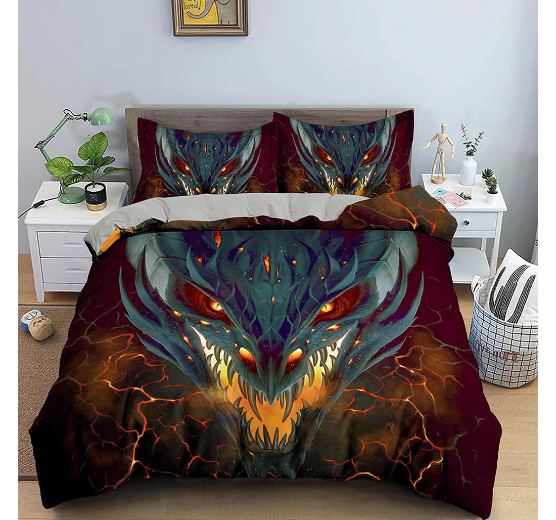 Personalized Bedding Set - Blue Dragon Included 1 Ultra Soft Duvet Cover or Quilt and 2 Lightweight Breathe Pillowcases