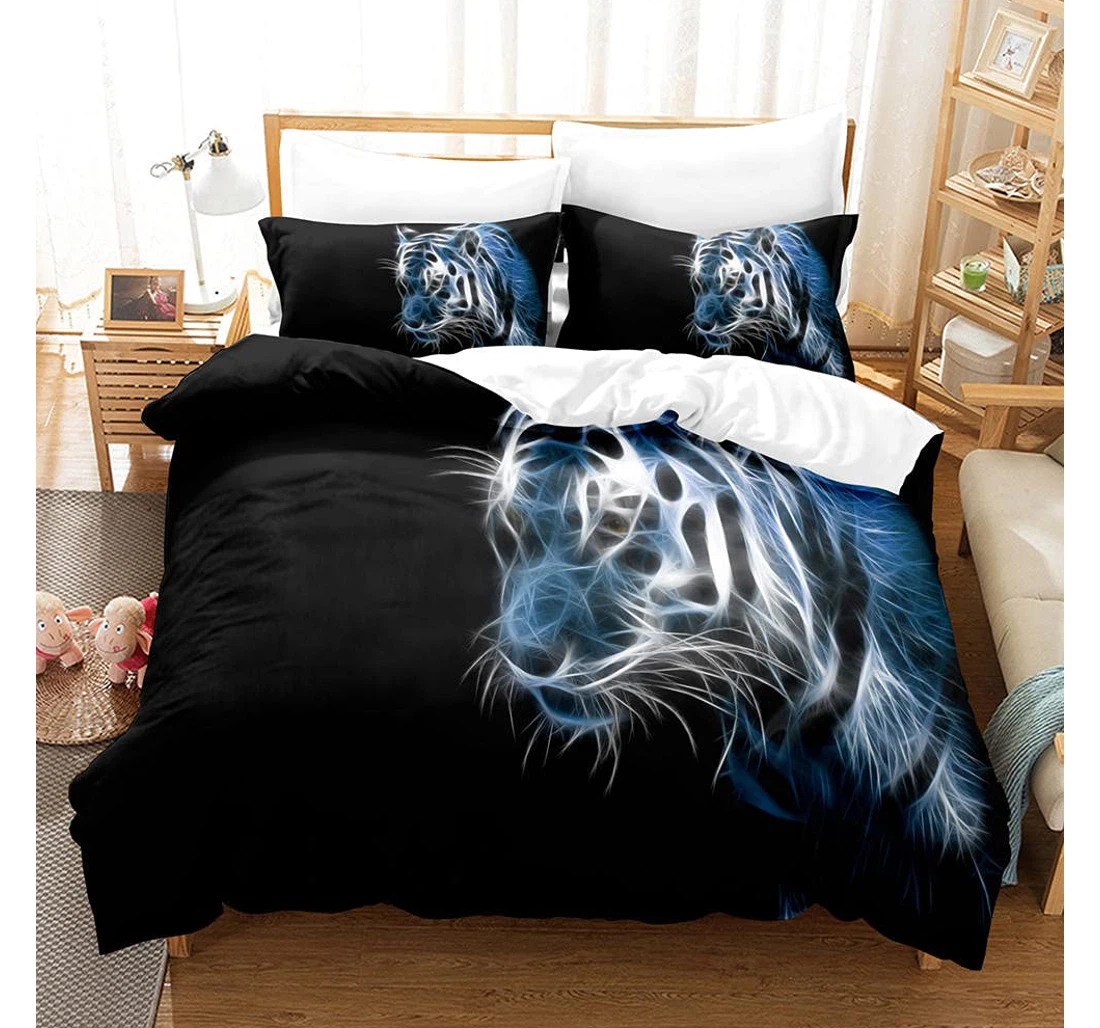 Personalized Bedding Set - Fluorescent Tiger Corner Ties Included 1 Ultra Soft Duvet Cover or Quilt and 2 Lightweight Breathe Pillowcases