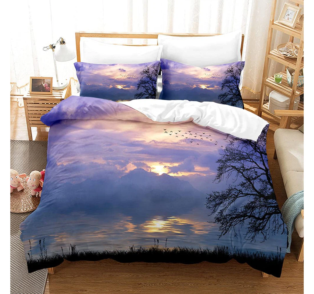 Personalized Bedding Set - Purple Clouds Included 1 Ultra Soft Duvet Cover or Quilt and 2 Lightweight Breathe Pillowcases