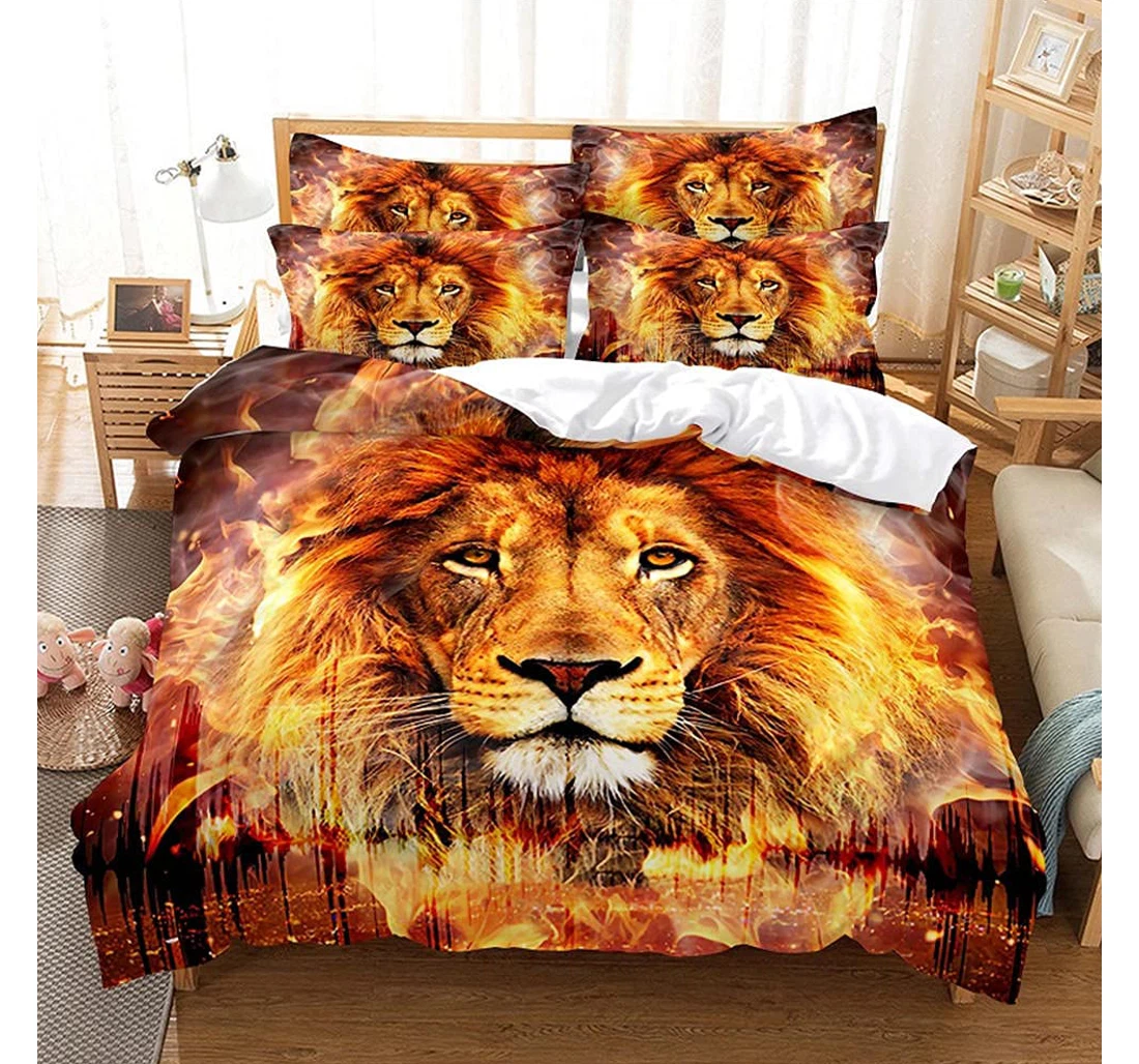 Personalized Bedding Set - Yellow Lion Included 1 Ultra Soft Duvet Cover or Quilt and 2 Lightweight Breathe Pillowcases