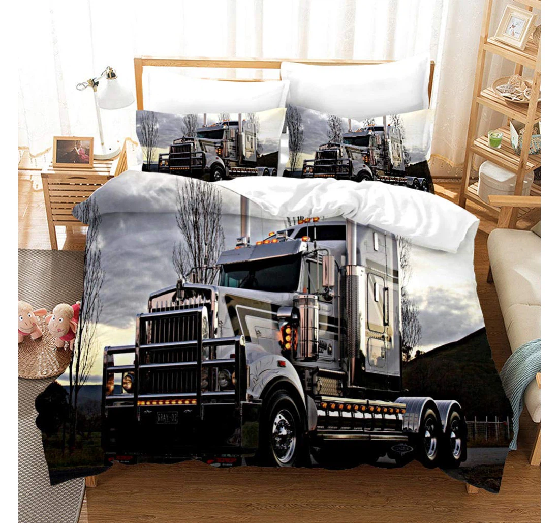 Personalized Bedding Set - White Truck Head Digital Included 1 Ultra Soft Duvet Cover or Quilt and 2 Lightweight Breathe Pillowcases