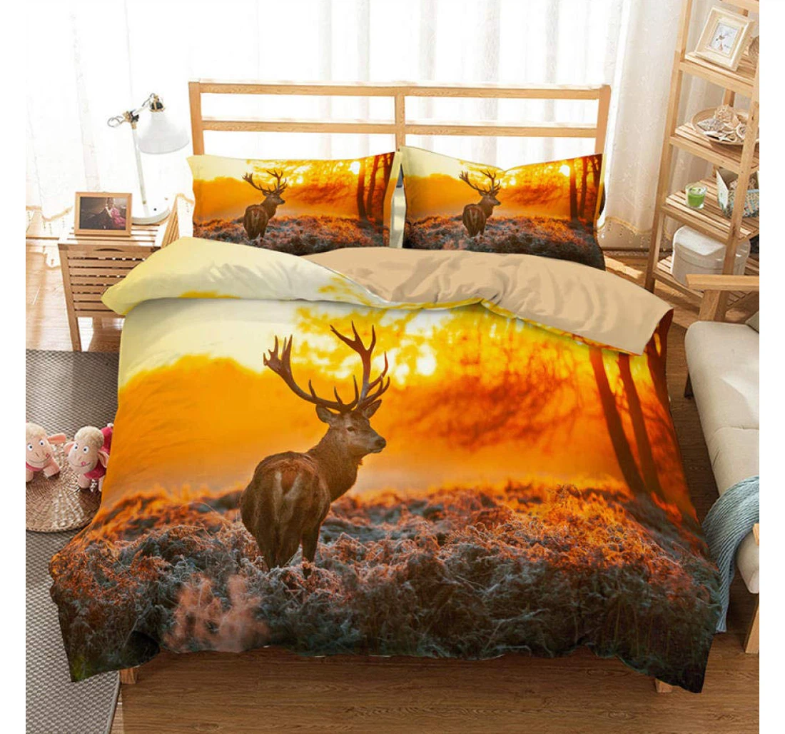Personalized Bedding Set - Yellow Horned Deer Included 1 Ultra Soft Duvet Cover or Quilt and 2 Lightweight Breathe Pillowcases