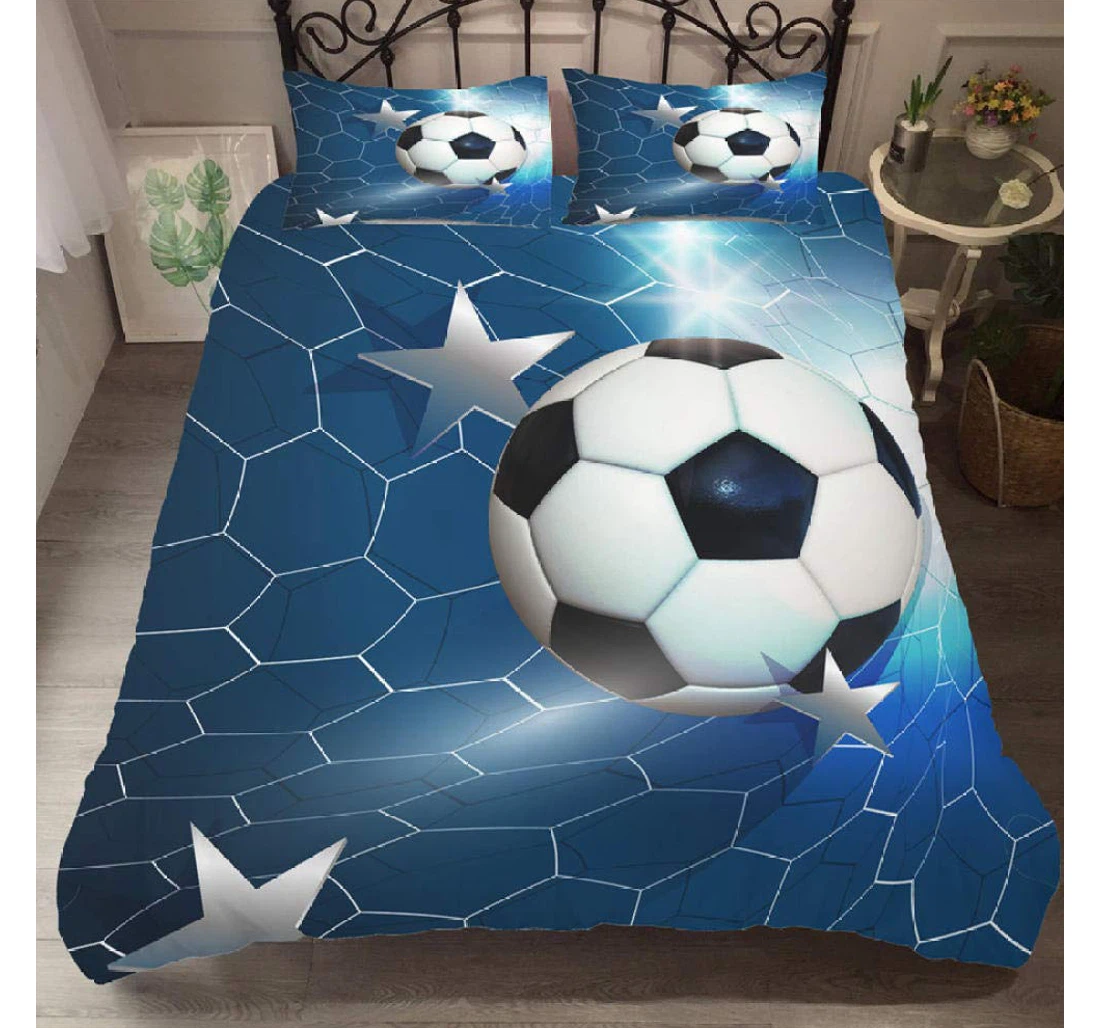 Personalized Bedding Set - Star Football Corner Ties Included 1 Ultra Soft Duvet Cover or Quilt and 2 Lightweight Breathe Pillowcases