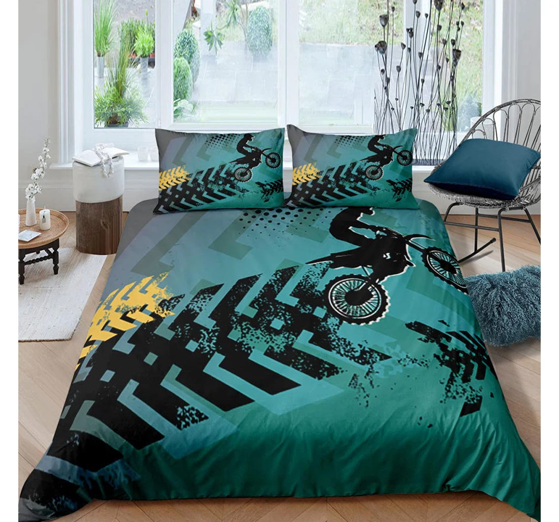 Personalized Bedding Set - Green Motorc Included 1 Ultra Soft Duvet Cover or Quilt and 2 Lightweight Breathe Pillowcases
