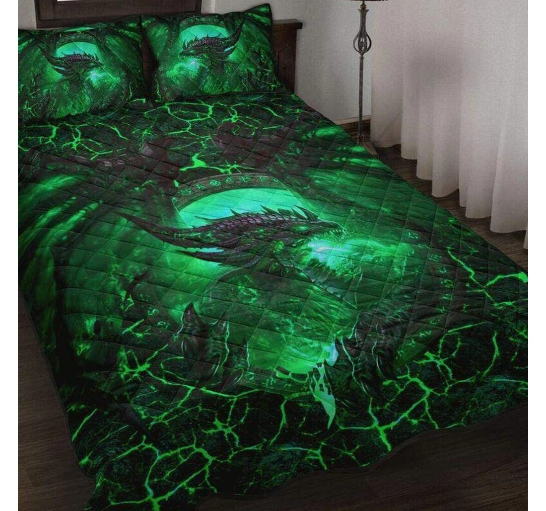 Bedding Set - Personalized Green Dragon Art Birthday Halloween Wall Hanging Included 1 Ultra Soft Duvet Cover or Quilt and 2 Lightweight Breathe Pillowcases