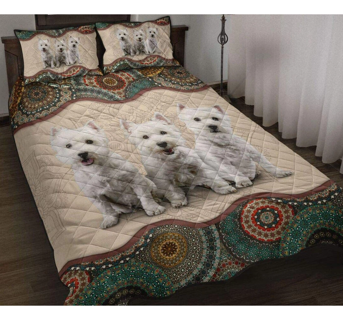 Personalized Bedding Set - West Highland White Terrier Mandala Included 1 Ultra Soft Duvet Cover or Quilt and 2 Lightweight Breathe Pillowcases