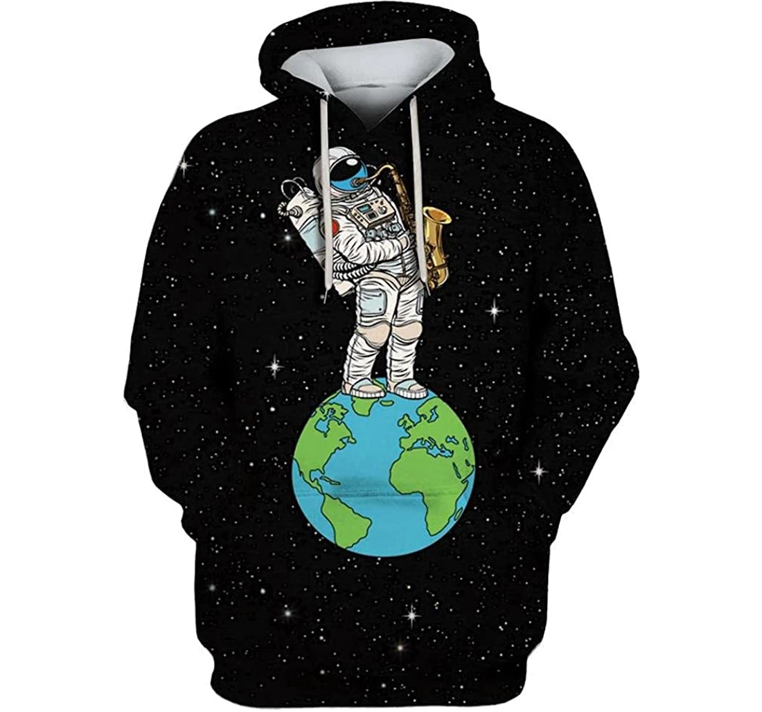 Astronaut With Earth In The Space Shirts - 3D Printed Pullover Hoodie