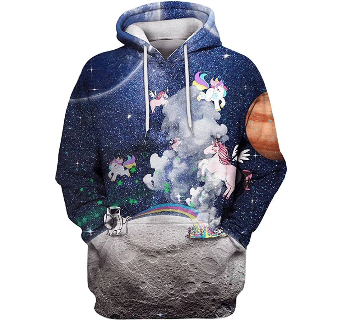 Astronaut Playing With Unicorn Outerspace Shirts - 3D Printed Pullover Hoodie