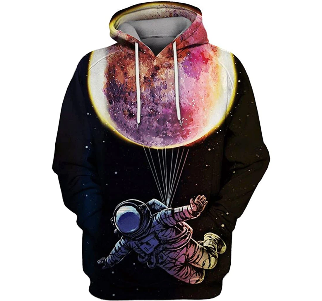 Astronaut Flying Up By Planet Balloon Outerspace Shirts - 3D Printed Pullover Hoodie