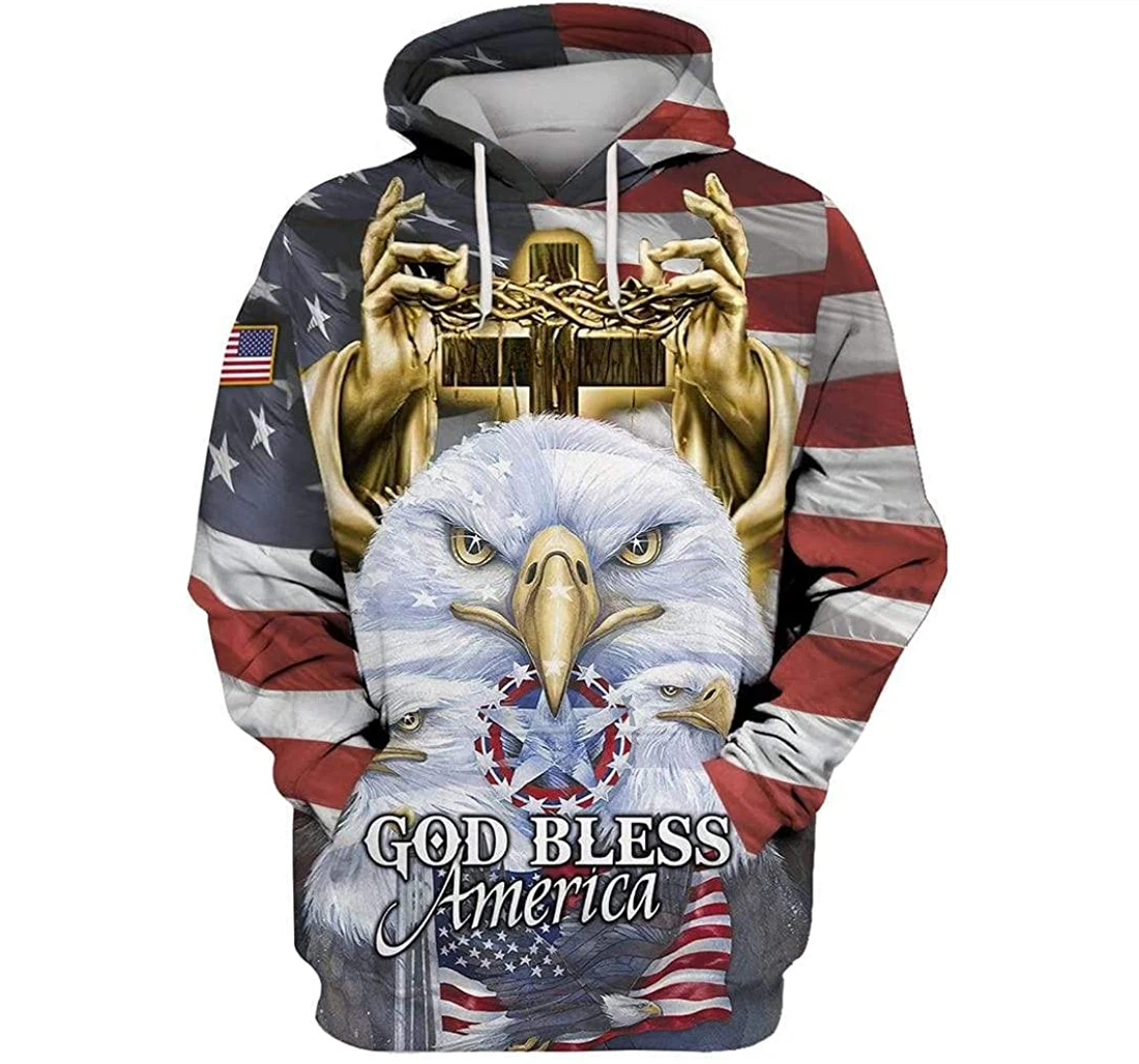 Easter Jesus Eagle God Bless American Shirts - 3D Printed Pullover Hoodie