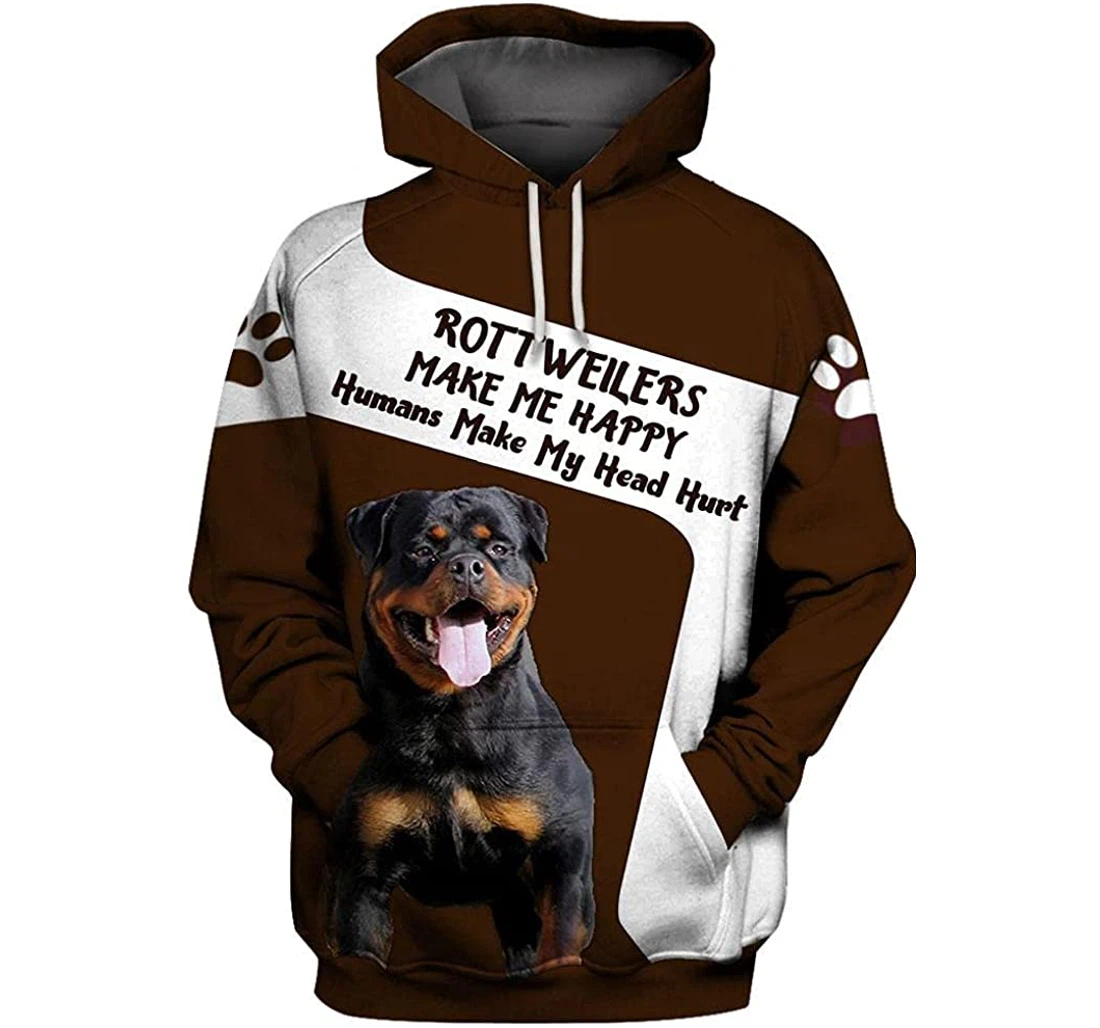 Rottweilers Make Me Happy Shirts - 3D Printed Pullover Hoodie