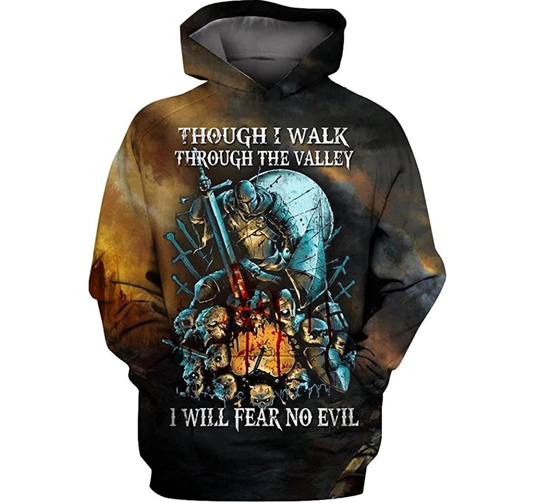 Thought I Walk Throught The Valley I Will Fear No Evil Shirts - 3D Printed Pullover Hoodie