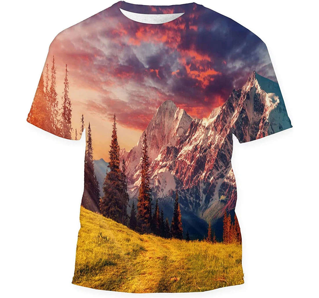 Awesome Alpine Highlands Sunny Day Scenic Birthday Halloween - 3D Printed T-shirt, Long Sleeves Shirt