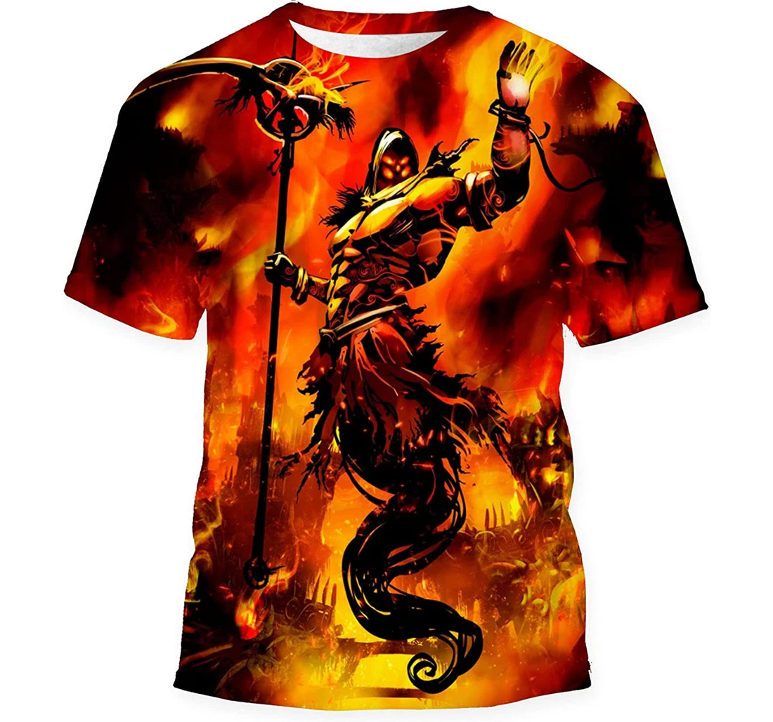 Muscular Fiery Demon Gin Terrible Face Birthday Halloween - 3D Printed T-shirt, Long Sleeves Shirt