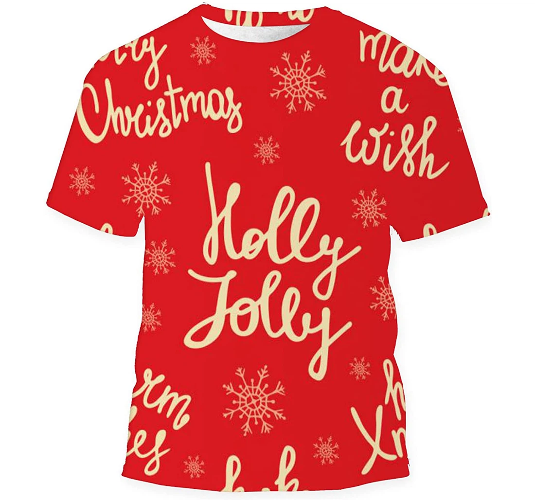 Merry Christmas Holiday Lettering Birthday Halloween - 3D Printed T-shirt, Long Sleeves Shirt