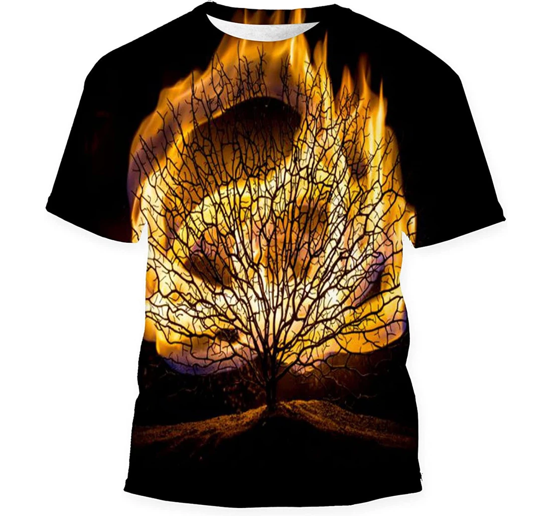 Silhouette Scary Halloween Tree On Dark Birthday Halloween - 3D Printed T-shirt, Long Sleeves Shirt