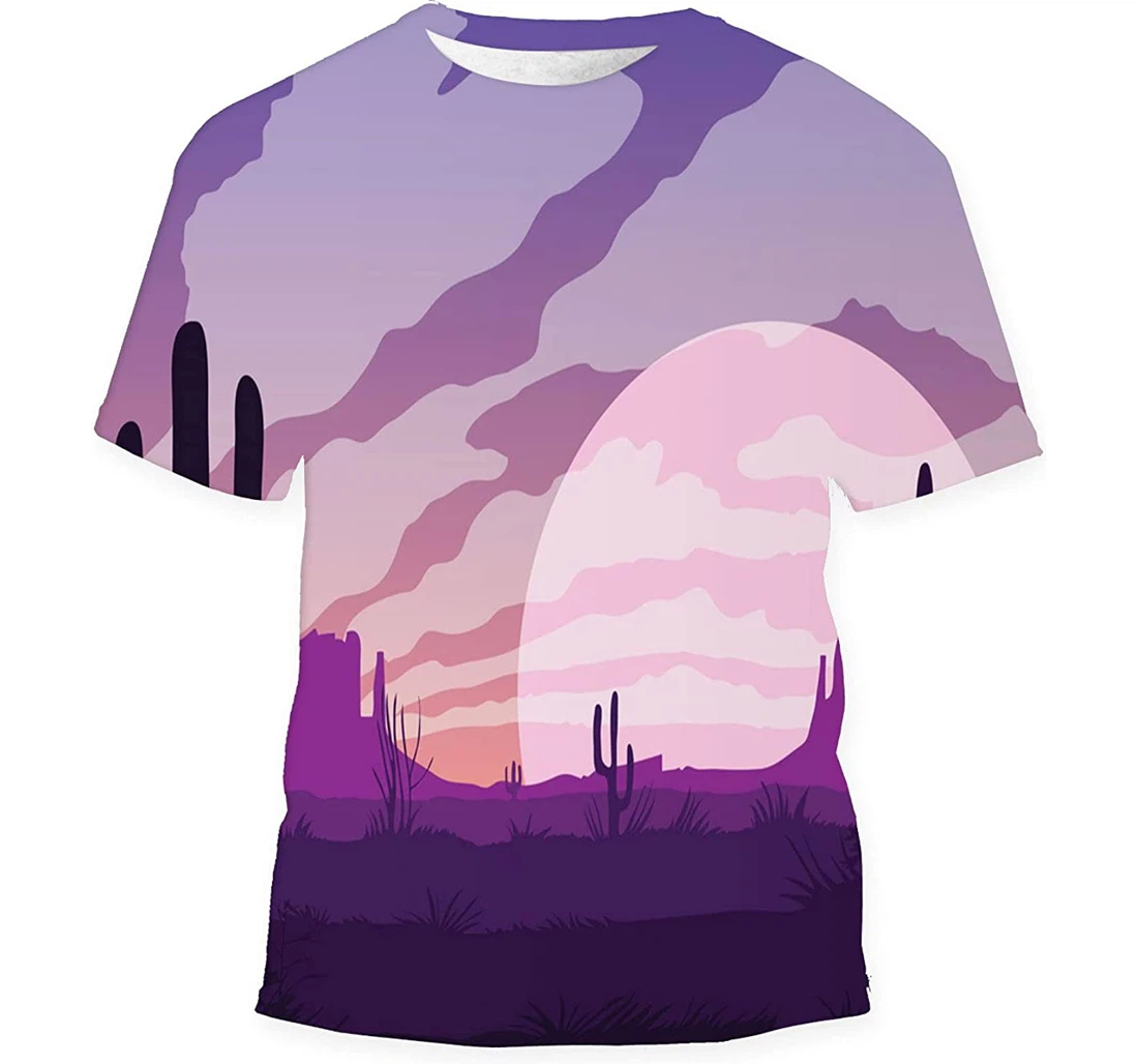 Background Landscape Desert Cactus Birthday Halloween - 3D Printed T-shirt, Long Sleeves Shirt