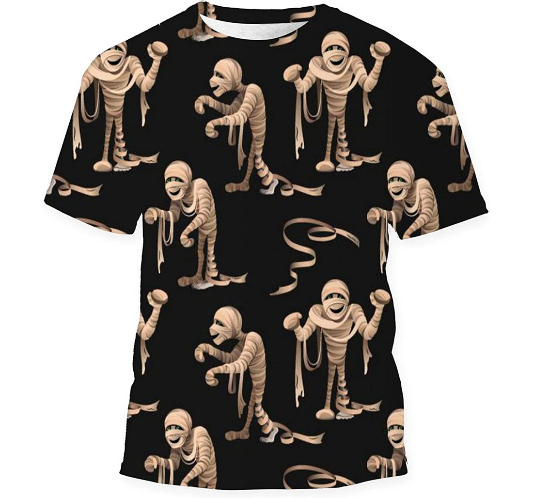 Mummies On Background Birthday Halloween - 3D Printed T-shirt, Long Sleeves Shirt