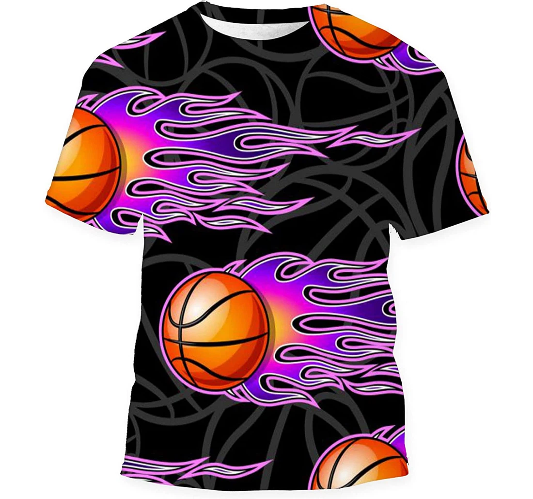 Basketball Balls Hotrod Flames Birthday Halloween - 3D Printed T-shirt, Long Sleeves Shirt