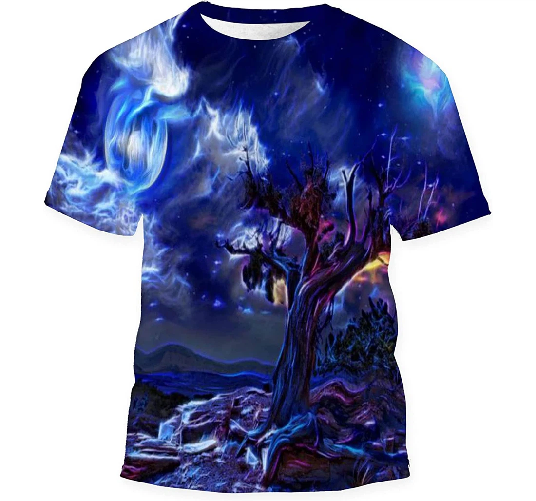 Surreal Painting Old Tree Moon Birthday Halloween - 3D Printed T-shirt, Long Sleeves Shirt