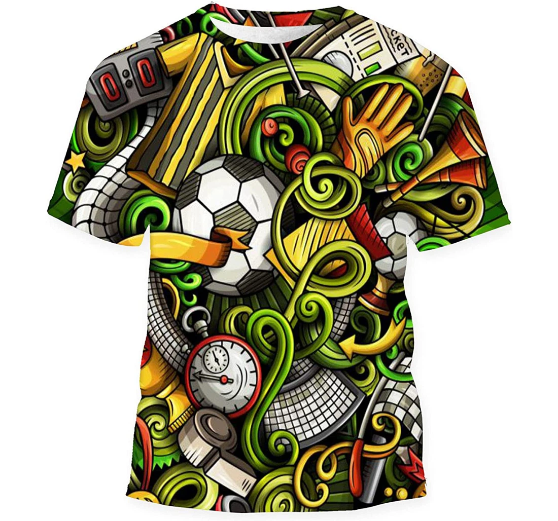 Cartoon Doodles Football Background Birthday Halloween - 3D Printed T-shirt, Long Sleeves Shirt